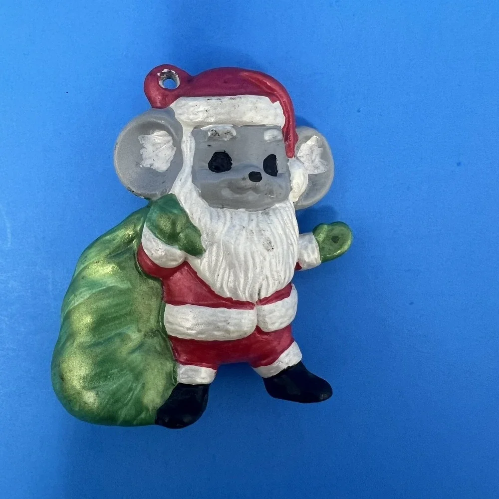 Vintage Christmas Mouse Mice Ceramic Ornaments Hand Painted Lot of 4 Collectible